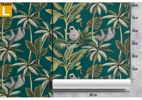 Tropical palm and monkey nature pattern wallpaper. 2