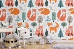 Carta da Parati volpi nel bosco animali bambini pattern.