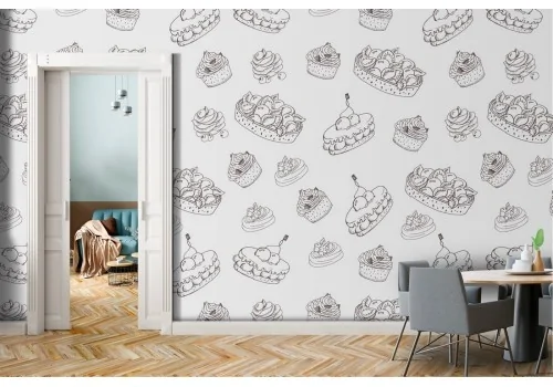 Wallpaper pattern cakes and pastries.