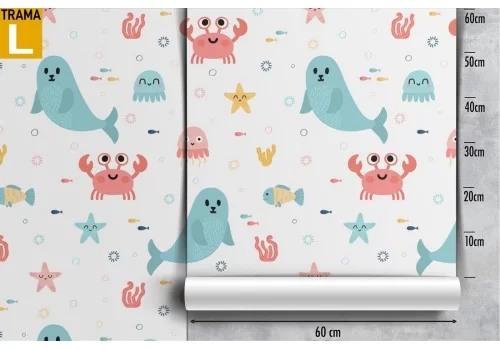 Carta da Parati foche granchi animali marini pattern bambini. 2
