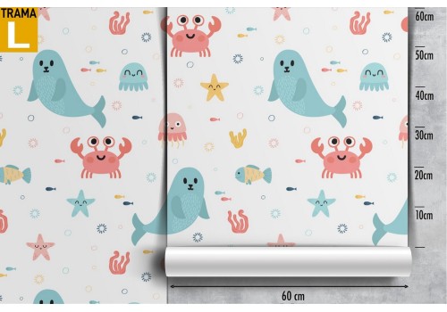 Wallpaper seals crabs sea animals pattern for children. 2