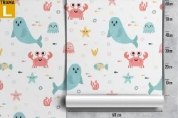 Wallpaper seals crabs sea animals pattern for children.