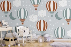 Hot air balloon pattern children's wallpaper.