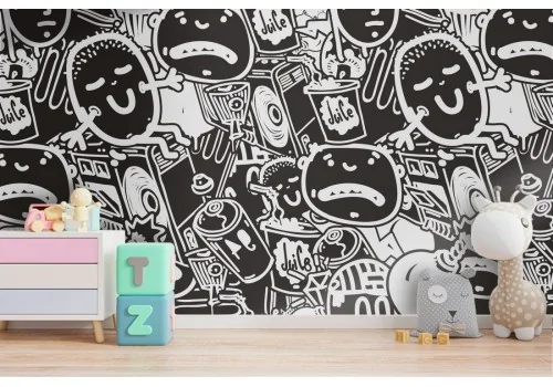 Cartoon character pattern wallpaper for children.