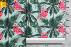 Tropical palm and flamingo pattern wallpaper.