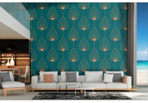 Damask style wallpaper with stylized leaf pattern.