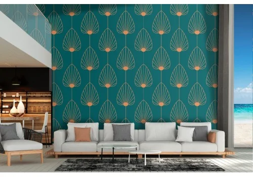 Damask style wallpaper with stylized leaf pattern.