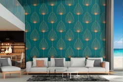 Damask style wallpaper with stylized leaf pattern.