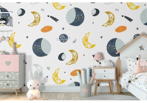 Wallpaper moon and planets children's decoration.