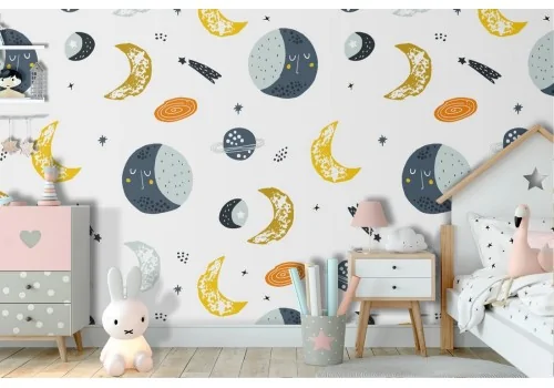 Wallpaper moon and planets children's decoration.