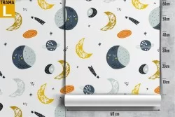 Carta da Parati luna e pianeti decorazione bambini.