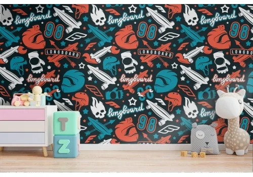 Skateboard decoration children's pattern wallpaper.