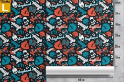 Wallpaper decoration skateboard kids pattern.