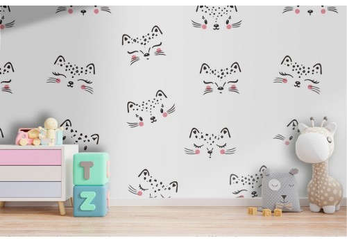 Stylized cats wallpaper children's decoration.