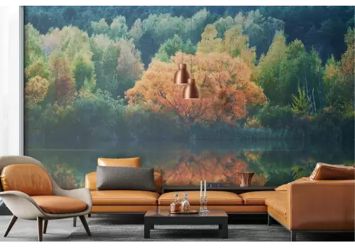 Carta da Parati paesaggio foresta su lago 2