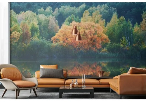 Wallpaper landscape forest on lake 2