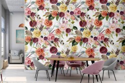 Wallpaper flowers nature composition 70s pattern.