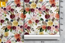 Carta da Parati fiori composizione natura anni '70 pattern.