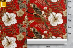 Wallpaper with flowers and parrots abstract nature pattern.