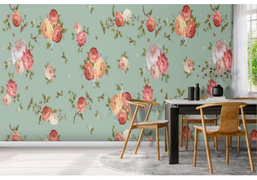 Carta da Parati fiori rose anni '50 natura pattern.