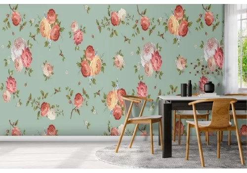 Carta da Parati fiori rose anni '50 natura pattern.