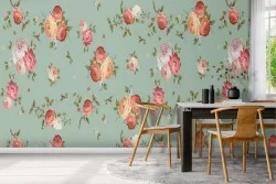 Floral wallpaper, 50's roses nature pattern.