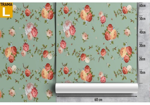 Floral wallpaper, 50's roses nature pattern. 2