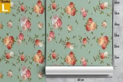 Floral wallpaper, 50's roses nature pattern.