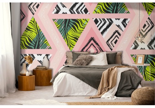 Modern tropical geometric wallpaper pattern.