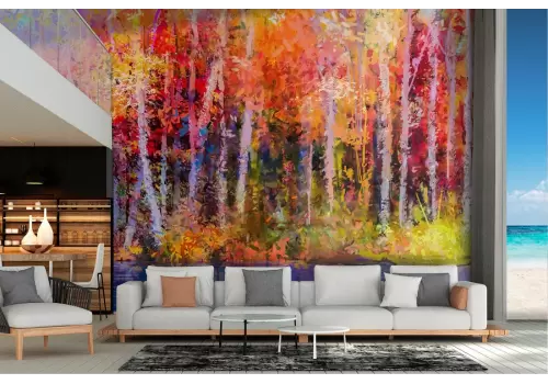 Carta da Parati dipinto fiume con bosco autunno