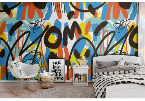 Graffiti street art pattern wallpaper for kids.
