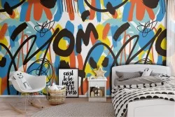 Graffiti street art pattern wallpaper for kids.