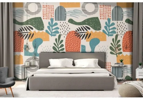 Abstract wallpaper decoration with 70s style leaves.