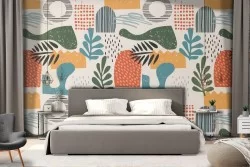 Abstract wallpaper decoration with 70s style leaves.