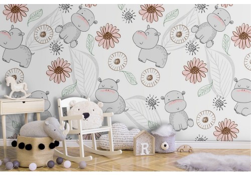 Animal and flower wallpaper decoration for children.