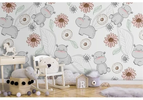 Animal and flower wallpaper decoration for children.