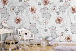 Carta da Parati animali e fiori decorazione bambini.