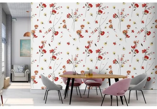 Carta da Parati fiori rossi e bianchi pattern flora.