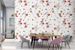 Red and white flowers wallpaper floral pattern.