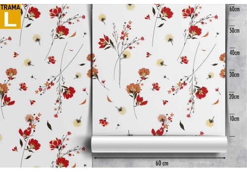 Red and white flowers wallpaper floral pattern. 2
