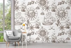 Carta da Parati teschi e navi pirata pattern.