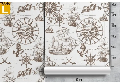 Carta da Parati teschi e navi pirata pattern. 2