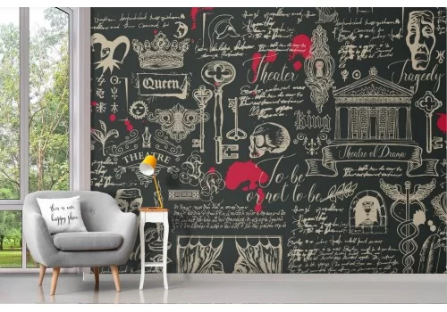 Carta da Parati scritte teatro opera horror pattern.