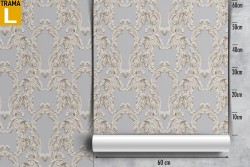 Wallpaper with vintage damask leaf decoration.
