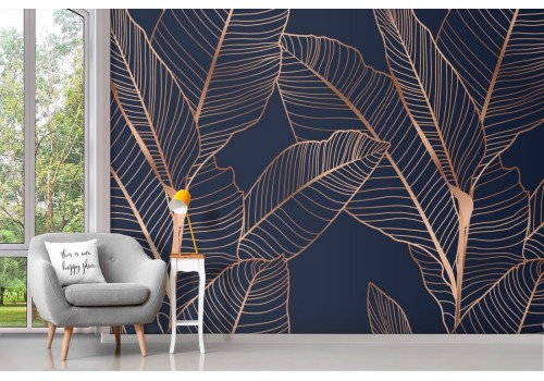 Wallpaper with stylized leaves in copper color pattern.