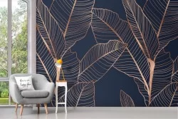 Wallpaper with stylized leaves in copper color pattern.
