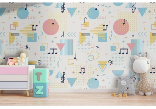 Geometric and polka dot wallpaper for children.
