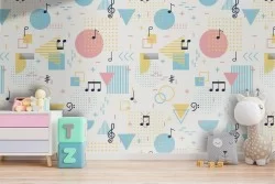 Geometric and polka dot wallpaper for children.