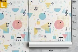 Geometric and polka dot wallpaper for children.