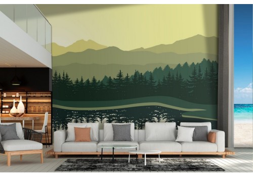 Wallpaper stylized landscape forest with lake